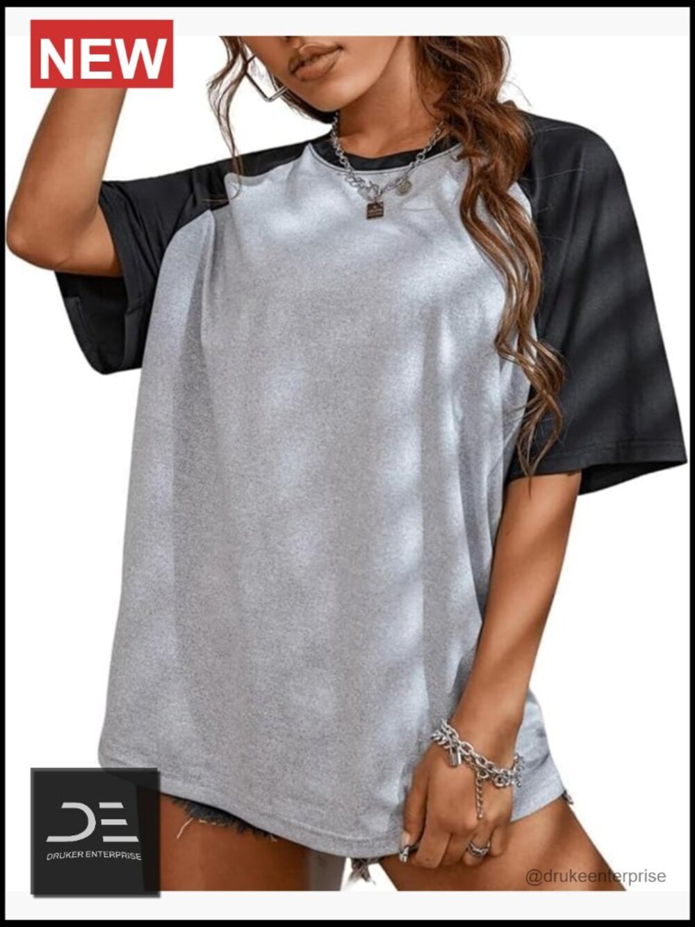Half Sleeve Oversized Color Block Crew Neck Tunic Tee